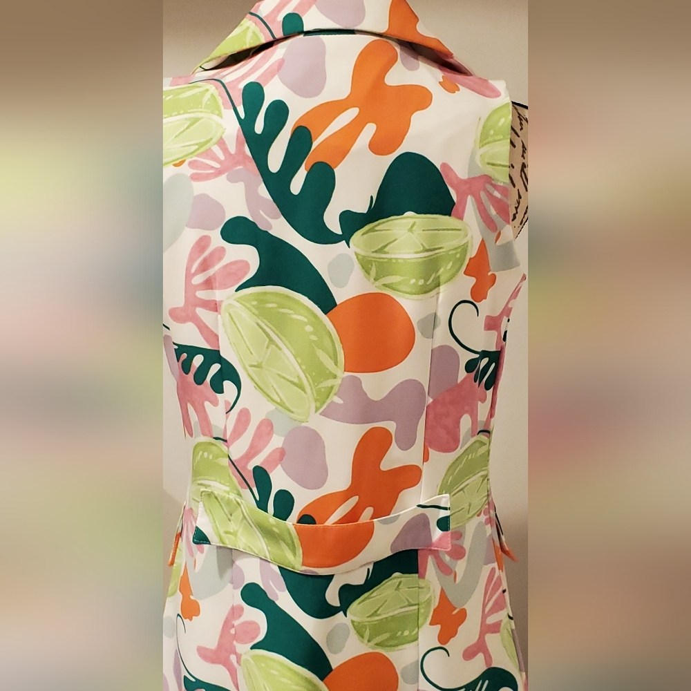UNKNOWN BRAND WOMEN'S WHITE GREEN TROPICAL /SUMMER PRINT, LONG VEST, SIZE M. - Picture 5 of 8